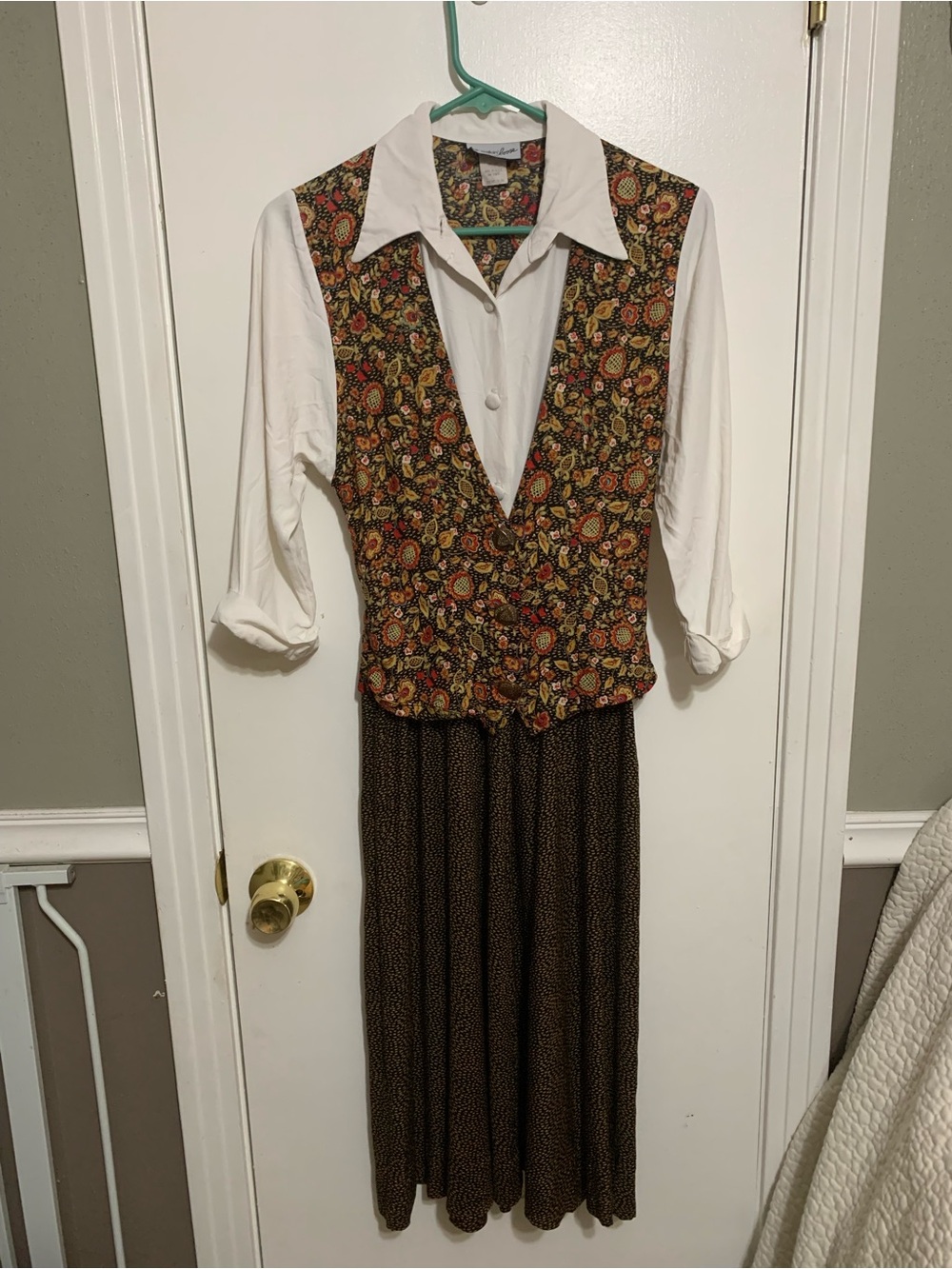 Vintage Early 90s Breakin Loose 3 Piece Floral Vest Blouse Maxi Skirt Set 5/6